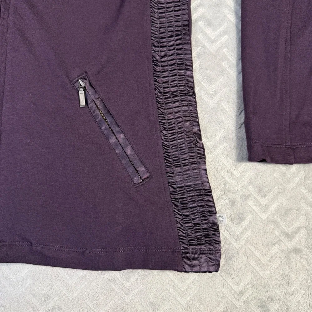 Chico's Zenergy‎ Satin Trim Jacket Size Medium (1) Purple Hooded Full Zip NWT